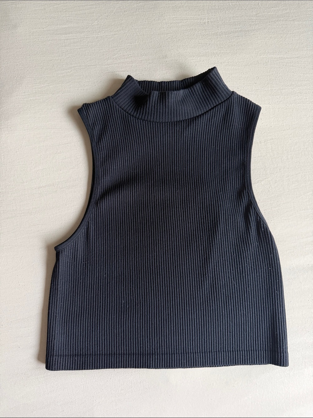 Zara Black Ribbed Sleeveless Mock Neck Crop Top
